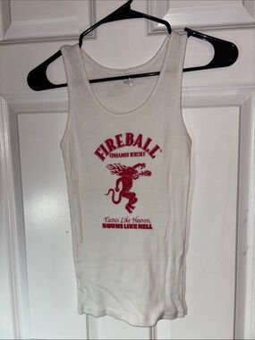 Alstyle White Ribbed Tank Top with Red Fireball Logo